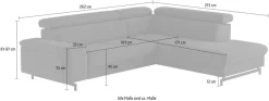 COTTA Ecksofa »Emma L-Form, B: 262 cm« mit Kopfteilverstellung, optional Schlaffunktion & Bettkasten