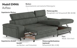 COTTA Ecksofa »Emma L-Form, B: 267 cm« mit Kopfteilverstellung, optional Schlaffunktion & Bettkasten