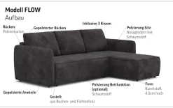 COTTA Ecksofa »Flow, bequem, L-Form, Breite 239 cm, schmale Armlehnen« wahlweise mit Schlaffunktion