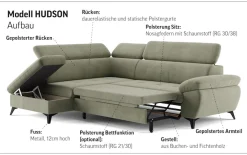 COTTA Ecksofa »Hudson« mit Kopfteilverstellung, optional Schlaffunktion & Bettkasten