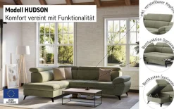 COTTA Ecksofa »Hudson« mit Kopfteilverstellung, optional Schlaffunktion & Bettkasten