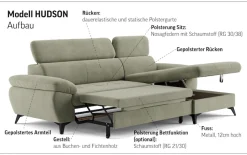 COTTA Ecksofa »Hudson« optional mit Schlaffunktion undXL Bettkasten, Liegefläche 190x119cm