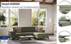COTTA Ecksofa »Hudson« optional mit Schlaffunktion undXL Bettkasten, Liegefläche 190x119cm