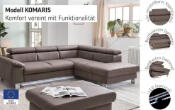 COTTA Ecksofa »Komaris L-Form, B: 249 cm« mit Kopfteilverstellung, optional Schlaffunktion, Bettkasten & Licht