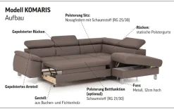 COTTA Ecksofa »Komaris L-Form, B: 249 cm« mit Kopfteilverstellung, optional Schlaffunktion, Bettkasten & Licht