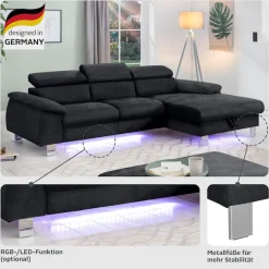 COTTA Ecksofa »Komaris L-Form, B: 244 cm« mit Kopfteilverstellung, optional Schlaffunktion, Bettkasten & Licht