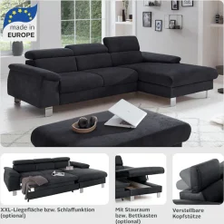 COTTA Ecksofa »Komaris L-Form, B: 244 cm« mit Kopfteilverstellung, optional Schlaffunktion, Bettkasten & Licht