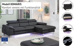 COTTA Ecksofa »Komaris L-Form, B: 244 cm« mit Kopfteilverstellung, optional Schlaffunktion, Bettkasten & Licht