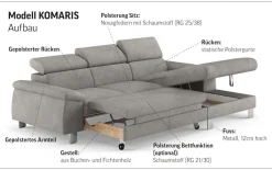 COTTA Ecksofa »Komaris L-Form, B: 244 cm« mit Kopfteilverstellung, optional Schlaffunktion, Bettkasten & Licht