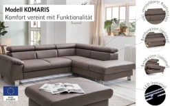 COTTA Ecksofa »Komaris L-Form, B: 249 cm« mit Kopfteilverstellung, optional Schlaffunktion, Bettkasten & Licht