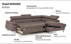 COTTA Ecksofa »Komaris L-Form, B: 249 cm« mit Kopfteilverstellung, optional Schlaffunktion, Bettkasten & Licht