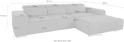 COTTA Ecksofa »Orion L-Form, B: 307 cm, moderne Steppung, bequeme Wellenunterfederung« 2x Kopfteilverstellung & 3 Nierenkissen