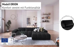COTTA Ecksofa »Orion L-Form, B: 307 cm, moderne Steppung, bequeme Wellenunterfederung« 2x Kopfteilverstellung & 3 Nierenkissen