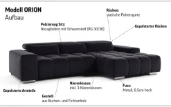 COTTA Ecksofa »Orion L-Form, B: 307 cm, moderne Steppung, bequeme Wellenunterfederung« 2x Kopfteilverstellung & 3 Nierenkissen