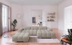 COTTA Ecksofa »Orion L-Form, B: 307 cm, moderne Steppung, bequeme Wellenunterfederung« 2x Kopfteilverstellung & 3 Nierenkissen