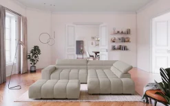 COTTA Ecksofa »Orion L-Form, B: 310 cm, moderne Steppung, bequeme Wellenunterfederung« Kopfteilverstellung & 5 Nierenkissen