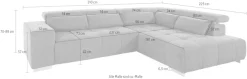 COTTA Ecksofa »Orion L-Form, B: 310 cm, moderne Steppung, bequeme Wellenunterfederung« Kopfteilverstellung & 5 Nierenkissen