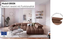 COTTA Ecksofa »Orion L-Form, B: 310 cm, moderne Steppung, bequeme Wellenunterfederung« Kopfteilverstellung & 5 Nierenkissen