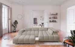 COTTA Ecksofa »Orion L-Form, B: 310 cm, moderne Steppung, bequeme Wellenunterfederung« Kopfteilverstellung & 5 Nierenkissen