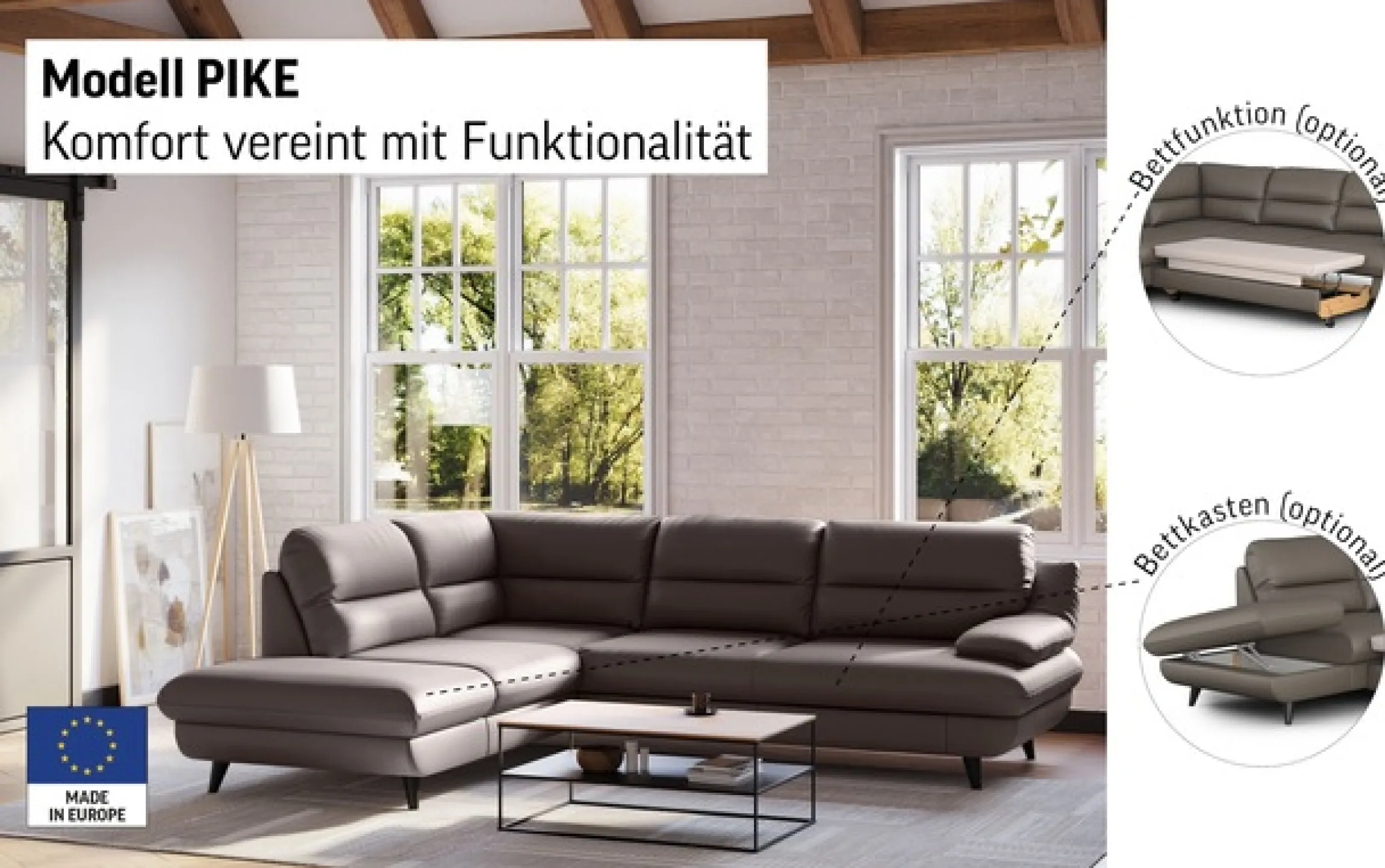 COTTA Ecksofa »Pike L-Form, B: 266 cm« optional Schlaffunktion & Bettkasten
