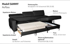 COTTA Ecksofa »Sammy L-Form« mit Kopfteilverstellung, wahlweise mit Schlaffunktion & Bettkasten