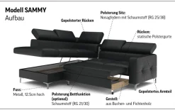 COTTA Ecksofa »Sammy L-Form« mit Kopfteilverstellung, wahlweise mit Schlaffunktion & Bettkasten