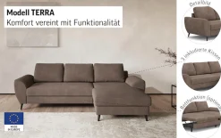 COTTA Ecksofa »Terra L-Form, B: 255cm, Top Sitzkomfort durchWellenunterfederung und« PUR-Schaum, optional mit Schlaffunktion, Liegefläche: 200x137cm