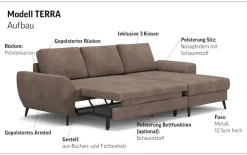 COTTA Ecksofa »Terra L-Form, B: 255cm, Top Sitzkomfort durchWellenunterfederung und« PUR-Schaum, optional mit Schlaffunktion, Liegefläche: 200x137cm