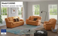 COTTA Polstergarnitur »Set Casino, klassische Wohnzimmergarnitur, Leder, Wellenunterfederung« Set, 3 tlg. Sessel, 2-Sitzer, 2,5-Sitzer, hohe Rückenlehne