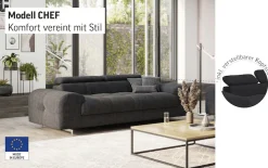 COTTA 3-Sitzer »Chef« Big-Sofa mit Kopfteilverstellung, edle Metallkufen
