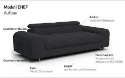 COTTA 3-Sitzer »Chef« Big-Sofa mit Kopfteilverstellung, edle Metallkufen