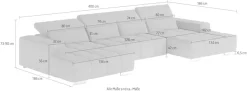 COTTA Wohnlandschaft »Orion U-Form, B: 400 cm« Kopfteilverstellung & 4 Kissen, optional elektr. Sitztiefenverstellung