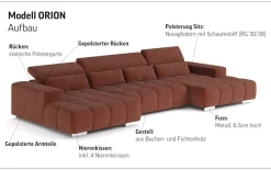 COTTA Wohnlandschaft »Orion U-Form, B: 400 cm« Kopfteilverstellung & 4 Kissen, optional elektr. Sitztiefenverstellung