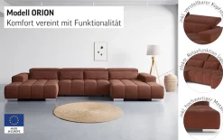 COTTA Wohnlandschaft »Orion U-Form, B: 400 cm« Kopfteilverstellung & 4 Kissen, optional elektr. Sitztiefenverstellung