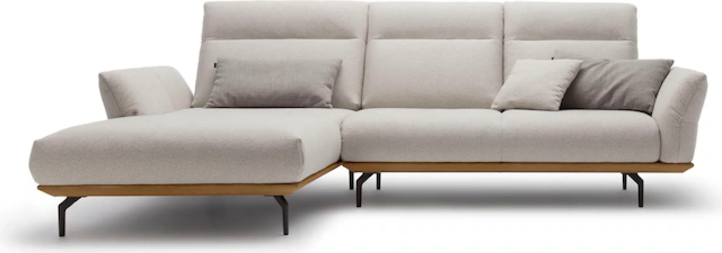 Creation BY ROLF BENZ Ecksofa »CR.460 Designsofa, verstellbare Rückenlehne, hochwertig & bequem« Sockel in Nussbaum, Winkelfüße in Umbragrau, Breite 298 cm