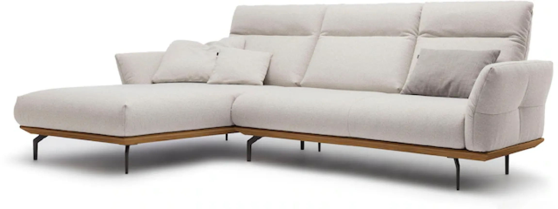 Creation BY ROLF BENZ Ecksofa »CR.460 Designsofa, verstellbare Rückenlehne, hochwertig & bequem« Sockel in Nussbaum, Winkelfüße in Umbragrau, Breite 298 cm