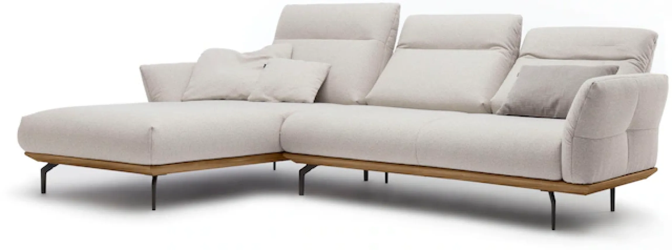 Creation BY ROLF BENZ Ecksofa »CR.460 Designsofa, verstellbare Rückenlehne, hochwertig & bequem« Sockel in Nussbaum, Winkelfüße in Umbragrau, Breite 298 cm