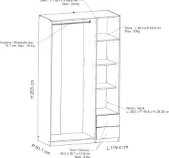 Demeyere GROUP Kleiderschrank »Ghost« Breite ca. 120cm, Höhe ca. 200cm