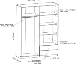 Demeyere GROUP Kleiderschrank »Ghost« Breite ca. 157cm, Höhe ca. 200cm