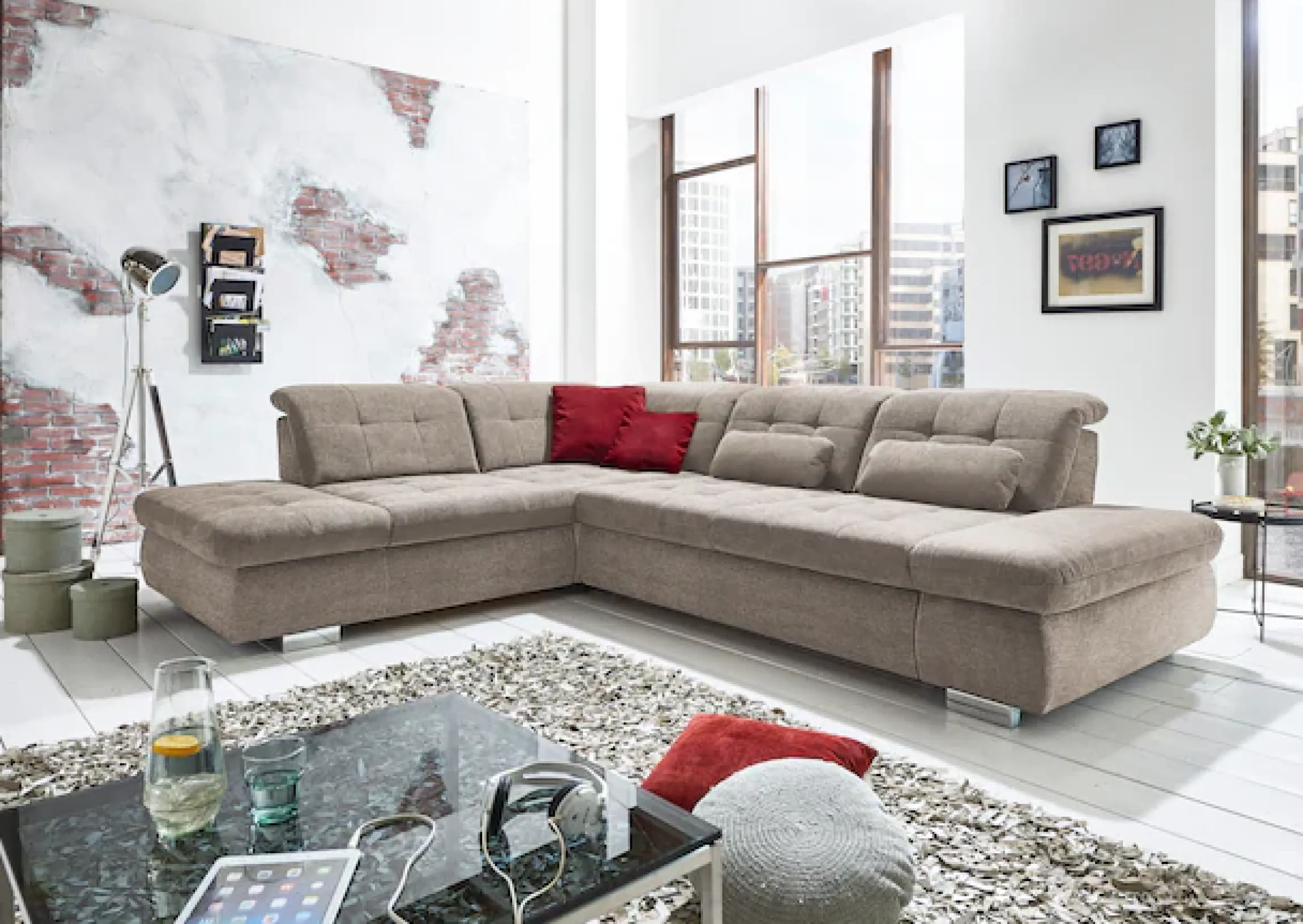 Die PlanBar Ecksofa »MP-IN17004 L-Form, Breite 323 cm, mit Federkern-Polsterung« inkl. Sitztiefenverstellung, wahlweise weitere Funktionen