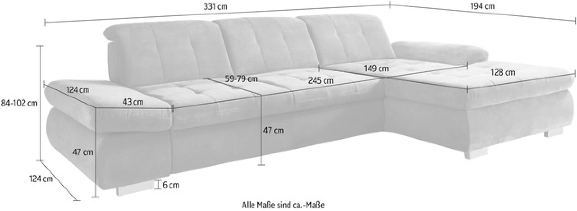 Die PlanBar Ecksofa »MP-IN17004 L-Form, Breite 331 cm, Kaltschaum-Polsterung« inkl. Sitztiefenverstellung, wahlweise weitere Funktionen
