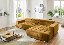 Die PlanBar Ecksofa »MP-IN15053 L-Form extra breiter Schenkel« wahlweise mit Kopfteilverstellung und manueller Vorziehbank