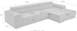 Die PlanBar Ecksofa »MP-IN15053 L-Form extra breiter Schenkel« wahlweise mit Kopfteilverstellung und manueller Vorziehbank