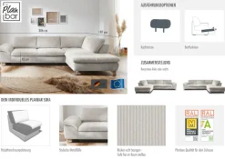 Die PlanBar Ecksofa »Ottomane MP-IN14007 L-Form, Breite 306 cm« wahlweise mit Schlaffunktion und verstellbaren Kopfstützen, in Cord