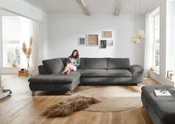 Die PlanBar Ecksofa »Ottomane MP-IN14007 L-Form, Breite 306 cm« wahlweise mit Schlaffunktion und verstellbaren Kopfstützen, in Cord