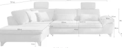Die PlanBar Ecksofa »Ottomane MP-IN14007 L-Form, Breite 306 cm« wahlweise mit Schlaffunktion und verstellbaren Kopfstützen, in Cord