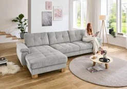 Die PlanBar Ecksofa »PP-LA19101 L-Form, Breite 316 cm« wahlweise mit Schlaffunktion und verstellbaren Kopfstützen, in Cord