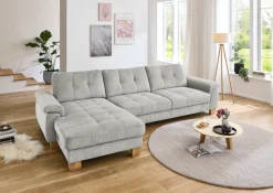 Die PlanBar Ecksofa »PP-LA19101 L-Form, Breite 316 cm« wahlweise mit Schlaffunktion und verstellbaren Kopfstützen, in Cord