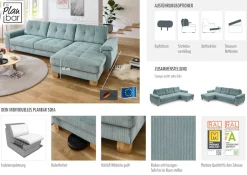 Die PlanBar Ecksofa »PP-LA19101 L-Form, Breite 316 cm« wahlweise mit Schlaffunktion und verstellbaren Kopfstützen, in Cord