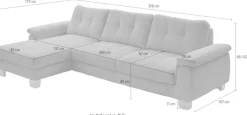 Die PlanBar Ecksofa »PP-LA19101 L-Form, Breite 316 cm« wahlweise mit Schlaffunktion und verstellbaren Kopfstützen, in Cord
